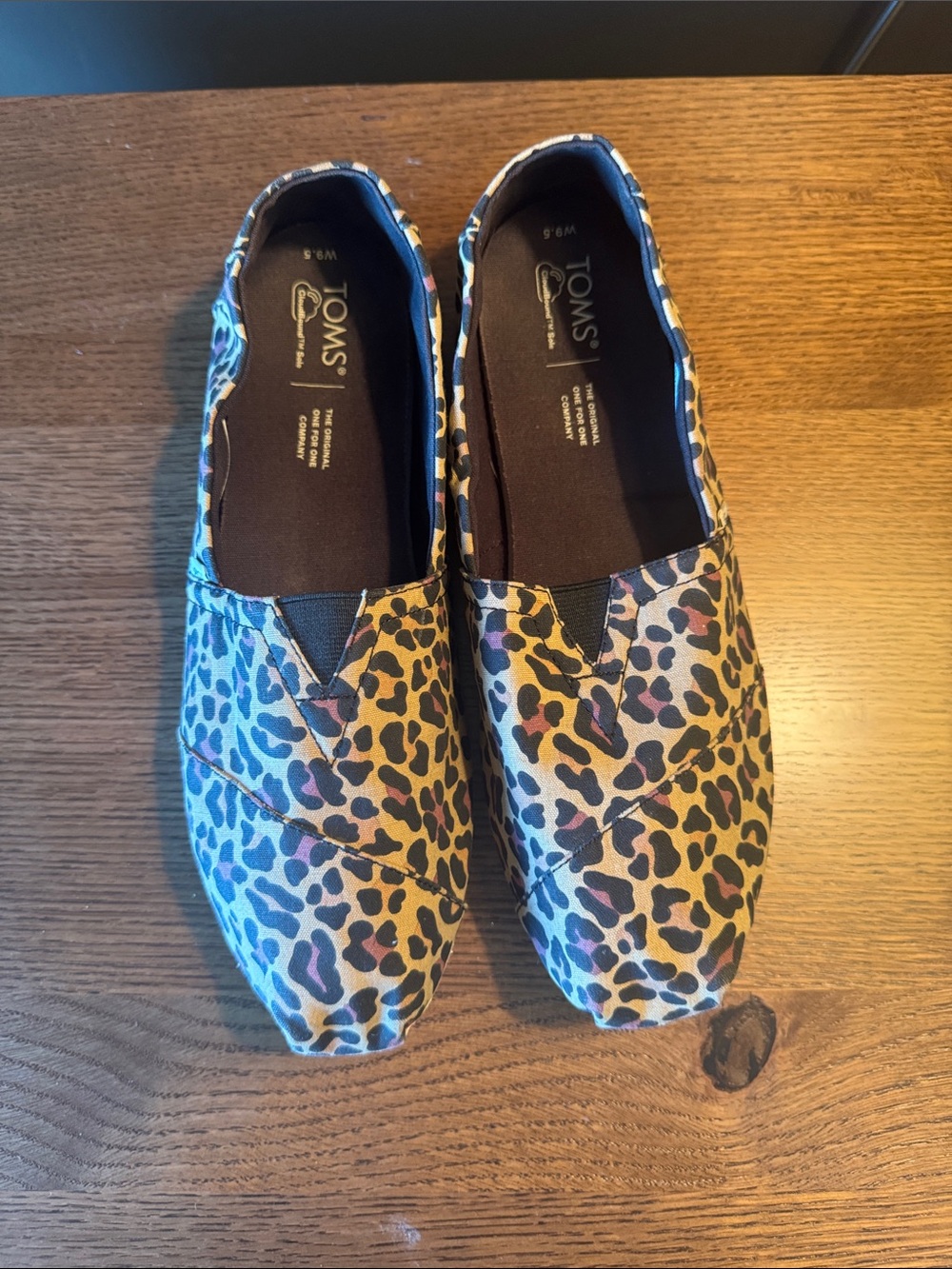 TOMS Leopard Print Alpargata Slip-On Flats in Tan and Black - Women's 9.5M